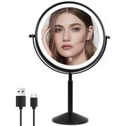 yngtoue 9" Height adjustment bathroom free standing and 10x Magnification LED Rechargeable, black mirror, 360° Rotating Adjustment,desk shaving mirror 3Colors (940-B-10X)