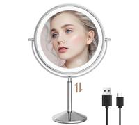 yngtoue 9" Height Adjustment Shaving Mirror Free Standing and Bathroom mirror，10x Magnification LED Rechargeable, 360° Rotating Adjustment,desk makeup Mirror 3Colors (940C10X)
