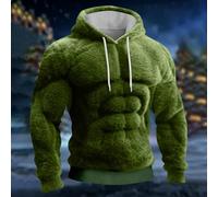 YNGWDCBF Mens Hoodie Vintage 3D Print Muscle Flannel Fuzzy Sherpa Warm Pullover Sweater Solid Hooded Sweatshirt Fall Christmas Hoodie for Holiday Greens XL