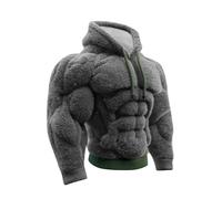 YNGWDCBF Mens Hoodie Vintage 3D Print Muscle Flannel Fuzzy Sherpa Warm Pullover Sweater Solid Hooded Sweatshirt Fall Christmas Hoodie for Holiday Grey L