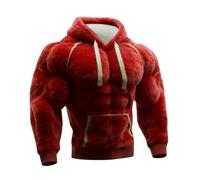 YNGWDCBF Mens Hoodie Vintage 3D Print Muscle Flannel Fuzzy Sherpa Warm Pullover Sweater Solid Hooded Sweatshirt Fall Christmas Hoodie for Holiday Reds M