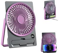 YNGWVHKET Ultra-quiet and ultra-thin card-type desktop fan, 180° adjustable + 6 wind speeds + mobile phone holder, suitable for home office