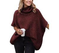 Ynhonra Womens Turtleneck Short Batwing Sleeve Sweater Knitted Oversized Chunky Dolman Tops, Red, Small