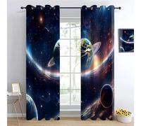 YNIOFU 2 Panels Blackout Curtains Thermal Insulated Energy Saving Sci-fi Planet Universe Space Galaxy Eyelet Room Darkening Curtains for Bedroom,W 117x L 138cm x2
