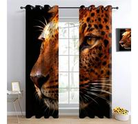 YNIOFU African Leopard Thermal Insulated Drape, Leopard Head Ring Top Blackout Curtains, Wildlife Drapes W60 x L140cm 2 Panels, Photography Style Eyelet Darkening Curtain for Boys Girl Bedroom
