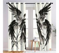 YNIOFU Angel Insulated Blackout Curtains,Black Wings Bedroom Curtains, Dark Valkyrie Drapes for Kids Nursery, ink painting style Living Room Printed Noise Reducing W96 x L183cm 2 Panels