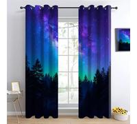 YNIOFU Aurora Forest Living Room Blackout Curtain,Northern Lights Thermal Insulated Window Drapes, Pine Forest Bedroom Curtains, Night Sky Printed Curtain W107 x L214cm 2 Panels