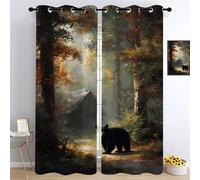 YNIOFU Autumn Forest Eyelet Living Room Drapes, Black Bear Bedroom Blackout Curtains, Country Cabin Print Drapes W 100 x L 160cm 2 Panels, Wildlife Insulated Curtains for Kids Boys Girls