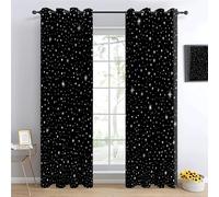 YNIOFU Blackout Curtain Black Background Starry Sky Stars Shining Pattern Printed Curtain Thermal Insulated Noise Reduction Eyelet Curtains For Living Room Bedroom Window Decor,W 132x L 214cm x2