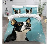 YNIOFU Boston Terrier Duvet Cover Sets Single Size Suitable for Teens, Cartoon Style Animal Dog Adults 3 Piece Quilt Cover with Zipper 135x200cm + 2 Pillowcases Bedding Set