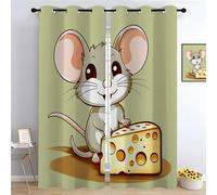 YNIOFU Cartoon Mouse Eyelet Living Room Drapes, Cute animals Bedroom Blackout Curtains,Mice eating cheese Print Drapes W100 x L160cm 2 Panels, Kawaii style Insulated Curtains for Kids Boys Girls