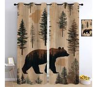 YNIOFU Forest Bear Eyelet Living Room Drapes, Trees Bedroom Blackout Curtains, Bear Print Drapes W 100 x L 160cm 2 Panels, Country Animals Insulated Curtains for Kids Boys Girls
