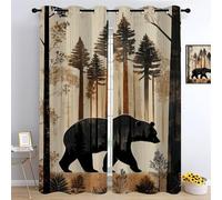 YNIOFU Forest Eyelet Curtains, Bear Thermal Insulated Drapes, Wood Grain Background Living Room Blackout Curtains, Wildlife Print Bedroom Window Drapes W 132 x L 183cm 2 Panels
