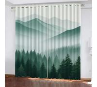YNIOFU Forest Insulated Blackout Curtains, Green Forest Bedroom Curtains, Pine Trees Drapes for Kids Nursery, Woodland Landscape Living Room Printed Noise Reducing W 96 x L 183cm 2 Panels