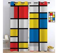 YNIOFU Geometric Living Room Blackout Curtain, Abstract Grid Thermal Insulated Window Drapes, Medieval Bedroom Curtains, Minimalist Style Printed Curtain W 107 x L 214cm 2 Panels