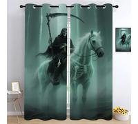 YNIOFU Gothic Ring Top Curtain, Death Knight Window Drapes for Living, Skeleton Print Window Drapes W 70 x L 160cm 2 Panels, Misty Forest Kids Boys Bedroom Eyelet Darkening Curtains