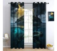 YNIOFU isolated island Thermal Insulated Drape, Undersea dinosaur bones Ring Top Blackout Curtains, Dinosaur skeleton Drapes W60 x L140cm 2 Panels, Eyelet Darkening Curtain for Boys Girl Bedroom