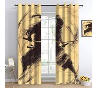 YNIOFU Japanese Illustration Kids Bedroom Blackout Curtains, Swordsman Living Room Eyelet Curtains, Retro Sketch Thermal Insulated Window Curtain, Comic Style 3D Printed Drapes W140 x L220cm 2 Panels