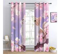 YNIOFU Japanese style Living Room Blackout Curtain,cat Printed Curtains, Cherry blossoms Bedroom Window Drapes, Pink flowers Treatment Sunlight Blocking Drapes W117 x L230cm 2 Panels