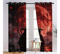YNIOFU Masked Samurai Eyelet Living Room Drapes, Blood Moon Sky Bedroom Blackout Curtains,Dark theme Print Drapes W100 x L160cm 2 Panels, Fantasy style Insulated Curtains for Kids Boys Girls