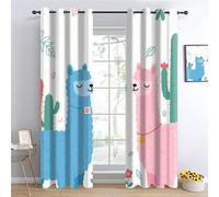 YNIOFU Pink alpaca Living Room Blackout Curtains, cactus Insulated Curtain, Cute cartoon style Drapes W117 x L138cm 2 Panels, Cartoon Animals Eyelet Room Darkening Curtains for Bedroom