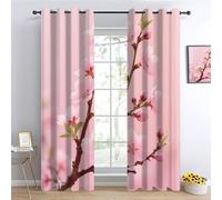 YNIOFU Pink cherry blossoms Blackout Curtains,Flower branches Bedroom Printed Curtains, Cherry blossom style Thermal Curtain W132 x L160cm 2 Panels, Japanese theme Eyelet Drapes for Living Nursary