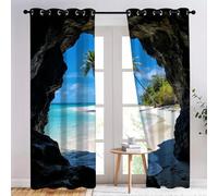 YNIOFU Rock caves Insulated Blackout Curtains,coconut trees Bedroom Curtains, beach Drapes for Kids Nursery, Tropical style Living Room Printed Noise Reducing W96 x L183cm 2 Panels