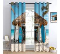 YNIOFU surf Insulated Blackout Curtains,Surf Shop Bedroom Curtains, beach palm leaves Drapes for Kids Nursery, Tropical surfing culture Living Room Printed Noise Reducing W96 x L183cm 2 Panels