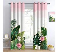 YNIOFU Tropical foliage Living Room Blackout Curtains, Pink and gold gradient Insulated Curtain, Dreamy Girl Style Drapes W117 x L138cm 2 Panels, Bohemia Eyelet Room Darkening Curtains for Bedroom