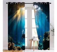 YNIOFU underwater caves Eyelet Curtains, Diving Adventure Thermal Insulated Drapes, Underwater World Living Room Blackout Curtains,Explore the theme Print Bedroom Window Drapes W132 x L183cm 2 Panels