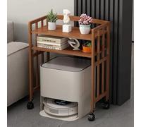 YNIYUJKL 1/2/3/4 Tiers Robot Vacuum Storage Stand, Rolling Bamboo Display Rack with Height Adjustable Wooden Shelf and Mobile Wheels, Home Living Room Kitchen Smart Swee,2-Tier 60x38x77cm
