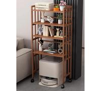 YNIYUJKL 1/2/3/4 Tiers Robot Vacuum Storage Stand, Rolling Bamboo Display Rack with Height Adjustable Wooden Shelf and Mobile Wheels, Home Living Room Kitchen Smart Swee,4-Tier 60x38x158cm