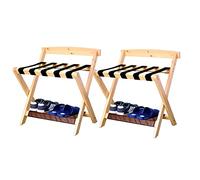 YNIYUJKL 2Pcs Hotel Luggage Rack - Foldable Guest Room Suitcase Stand With Shoe Shelf, Double Floor Luggage Stand Travel Bag Organizer, L60×W50×H65Cm,Wood Color