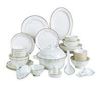 YNIYUJKL 60-Piece Classic Porcelain Dinnerware Set,Flower Decoration Bone China Tableware Set,Dishes/Plate/Bowl,Ceramic Dinner Sets,D60 Pieces Serve 10 People