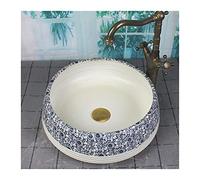 YNIYUJKL Bathroom Sink Chinese Retro Bathroom Vessel Sink, Round Above Counter Porcelain Ceramic Bathroom Vessel Washing Art Basin Lavatory Art Basin