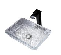 YNIYUJKL Bathroom Vessel Sink,Tempered Glass Sink, Rectangle Counter Top Installation Vanity Clear Sinks With Waterfall Faucet