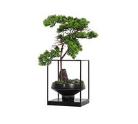 YNIYUJKL Bonsai Tree Artificial Plants Black Stone Decorative Ceramic Flower Pots Metal Frames Simple And Smooth Lines Simulation Plants For Office And Living Room Deskt,Green-A