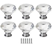 YNIYUJKL Cabinet Knobs,Crystal Door Knobs,6 Pcs Door Knob 30Mm Glass Drawer Knobs with Diamond Shaped Cupboard Handles with Screws for Dresser Kitchen Wardrobe Home Deco,Silver 3