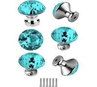 YNIYUJKL Cabinet Knobs,Crystal Door Knobs,6 Pcs Door Knob 30Mm Glass Drawer Knobs with Diamond Shaped Cupboard Handles with Screws for Dresser Kitchen Wardrobe Home Deco,Blu
