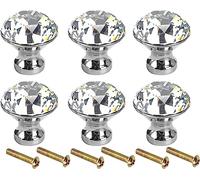YNIYUJKL Cabinet Knobs,Crystal Door Knobs,6 Pcs Door Knob 30Mm Glass Drawer Knobs with Diamond Shaped Cupboard Handles with Screws for Dresser Kitchen Wardrobe Home Deco,Silver 1