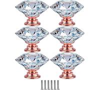 YNIYUJKL Cabinet Knobs,Crystal Door Knobs,6 Pcs Door Knob 30Mm Glass Drawer Knobs with Diamond Shaped Cupboard Handles with Screws for Dresser Kitchen Wardrobe Home Deco,Rose Gold