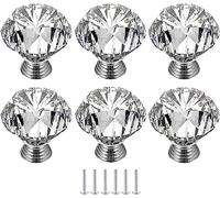 YNIYUJKL Cabinet Knobs,Crystal Door Knobs,6 Pcs Door Knob 30Mm Glass Drawer Knobs with Diamond Shaped Cupboard Handles with Screws for Dresser Kitchen Wardrobe Home Deco,Silver 2
