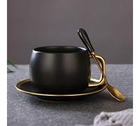 YNIYUJKL Coffee Cup Ceramic Cup With Saucer And Spoon Set Couple Cup Creative Home Office Breakfast Cup Milk Cup Office Home Office Desk Coffee Cup Capacity 280Ml Coffee Cup,Black