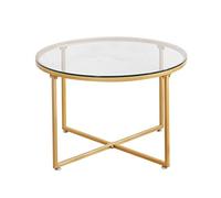 YNIYUJKL Coffee Table/Side Table/End Table,Coffee Table Round Transparent Tempered Glass Coffee Table, Gold Wrought Iron Professional Metal Paint Tray, Living Room Offic,60× 60 × 45cm