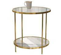 YNIYUJKL Coffee Table/Side Table/End Table,Modern Round Coffee Accent Table 2-Tier Glass Cocktail Side Table Living Room Furniture,Stainless Steel Legs/Gold