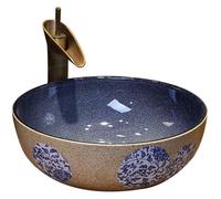 YNIYUJKL Countertop Sink,Ceramic Bathroom Sink Countertop Basin, Ceramic Wash Basin,Bathroom Wash Basin Round Sink, Art Garden Sink, Blue And White Porcelain Retro,One Color-35x15cm