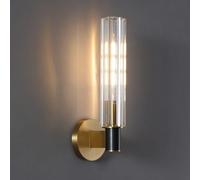 YNIYUJKL Cylinder Brass Sconces Wall Lighting, Clear Glass Shade Wall Mount Lamps for Bedroom Bedside Living Room - E14 Socket, Mid Century Modern d Wall Light, H: 12.9in,1light