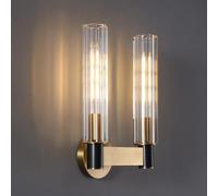 YNIYUJKL Cylinder Brass Sconces Wall Lighting, Clear Glass Shade Wall Mount Lamps for Bedroom Bedside Living Room - E14 Socket, Mid Century Modern d Wall Light, H: 12.9in,2lights
