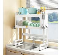 YNIYUJKL Dish Drying Rack The Sink Dish Drying Rack, 2 Tier Over Sink Drainer Rack With Visual Cabinet, Dish Drainer Organizer Shelf With Utensil Holder & Hooks For Kitc,Light Green-75cm
