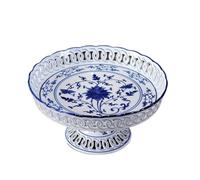 YNIYUJKL Fruit Plate Fruit Basket Veggie Tray Blue And White Porcelain Fruit Plate Chinese Household Dessert Plate Buddhist Temple High Foot Plate Offering Plate Ceramic Fruit Pla,B